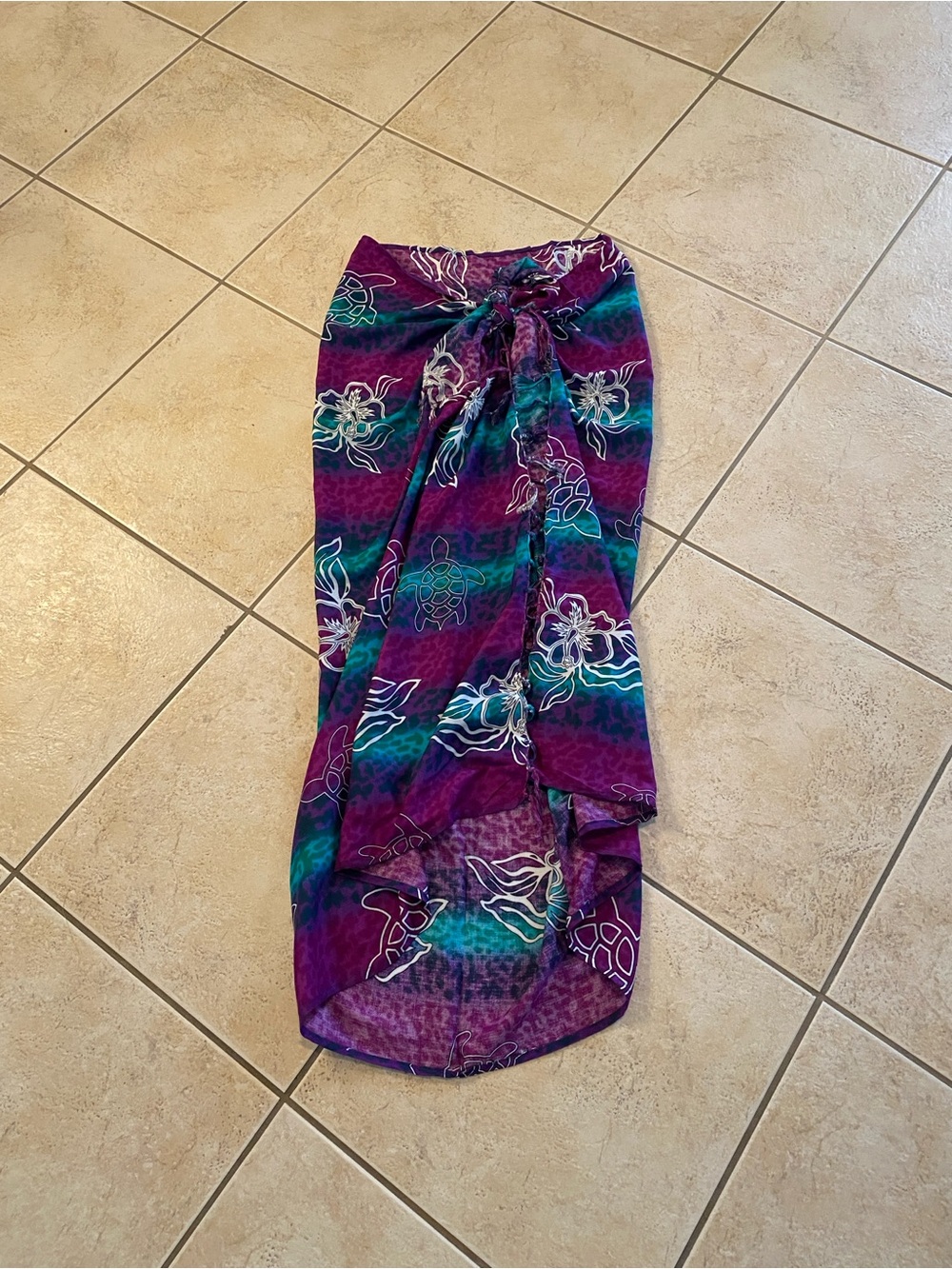 Purple Floral Tie-Side Swim Sarong Cover-Up NWOT